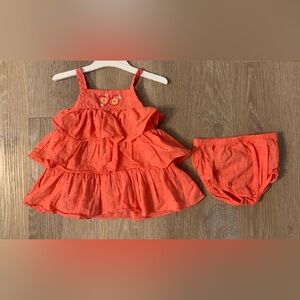 Penelope Mack Girl's Size 3-6 Months Coral Ruffle Dress & Diaper Cover Set